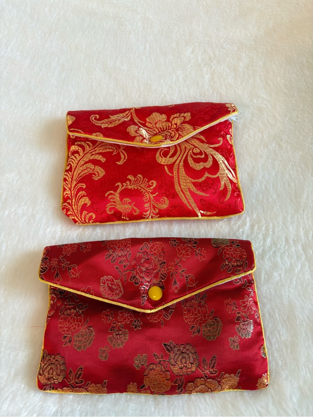 Red Floral Brocade jewelry pouches Envelope Clutch style -